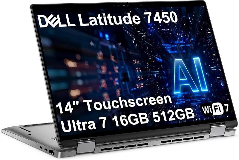 Laptop Dell Latitude 7450 2 en 1 de 14", Ultra 7 165U, 16 GB de RAM, 512 GB SSD | Dell Pro 14 Plus de generación anterior, pantalla táctil FHD+, Intel de 12 núcleos, PC Business AI, Thunderbolt, cámara web IR de 1080p, Wi-Fi 7, Win 11 Pro