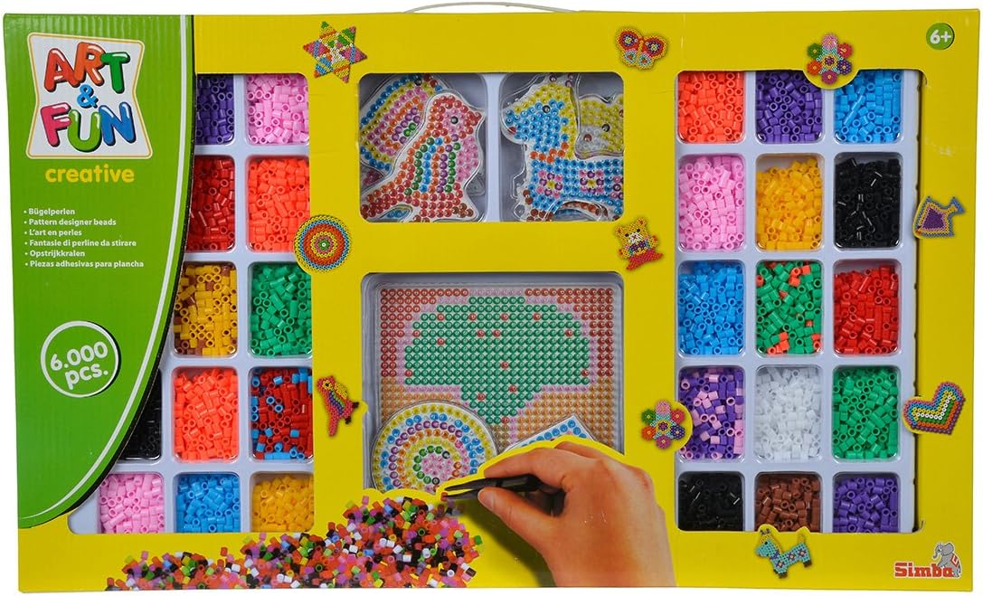 Simba Art & Fun 106374147 Large Ironing Beads Set, 6,000 Ironing Beads, 8 Small and 1 Large Pegboard, from 6 Years