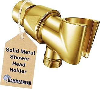 HammerHead Showers® All Metal Handheld Shower Head Holder - Brushed Gold - Adjustable Shower Wand Holder with Universal Wall Hook Bracket and Brass Pivot Ball - Hand Held Shower Head Holder