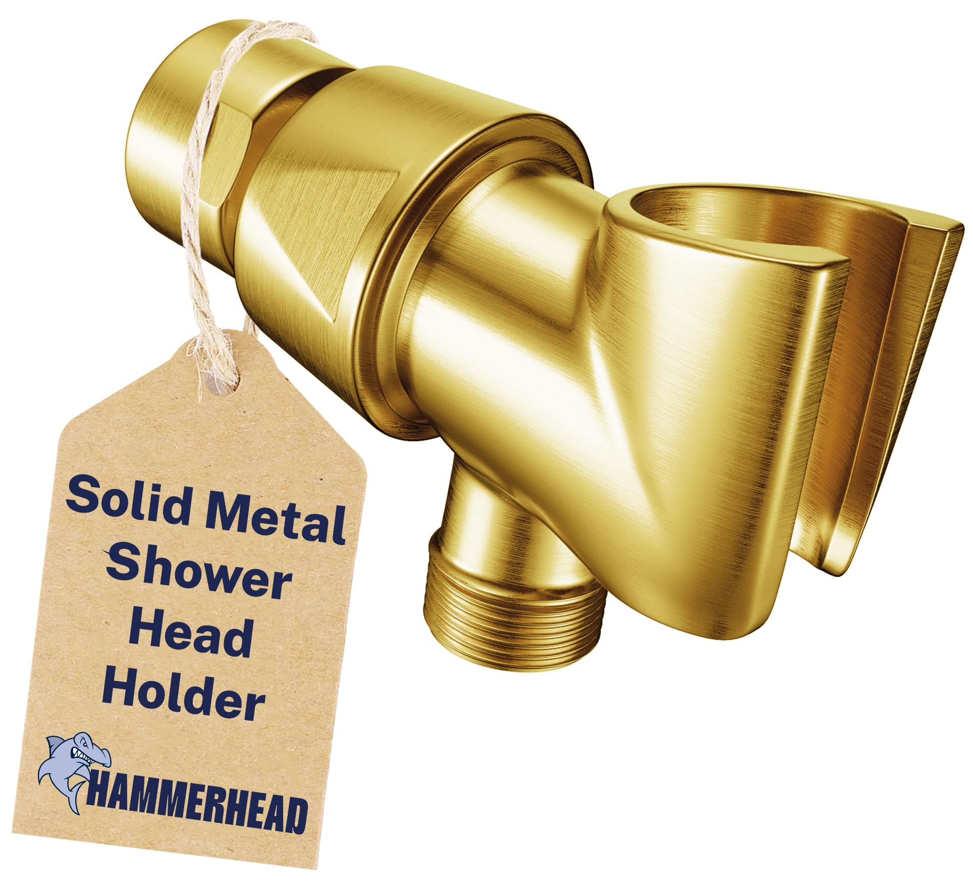 HammerHead Showers Solid Metal Handheld Showerhead Holder, Adjustable Wand Holder with Universal Wall Hook Bracket and Brass Pivot Ball, Brushed Gold