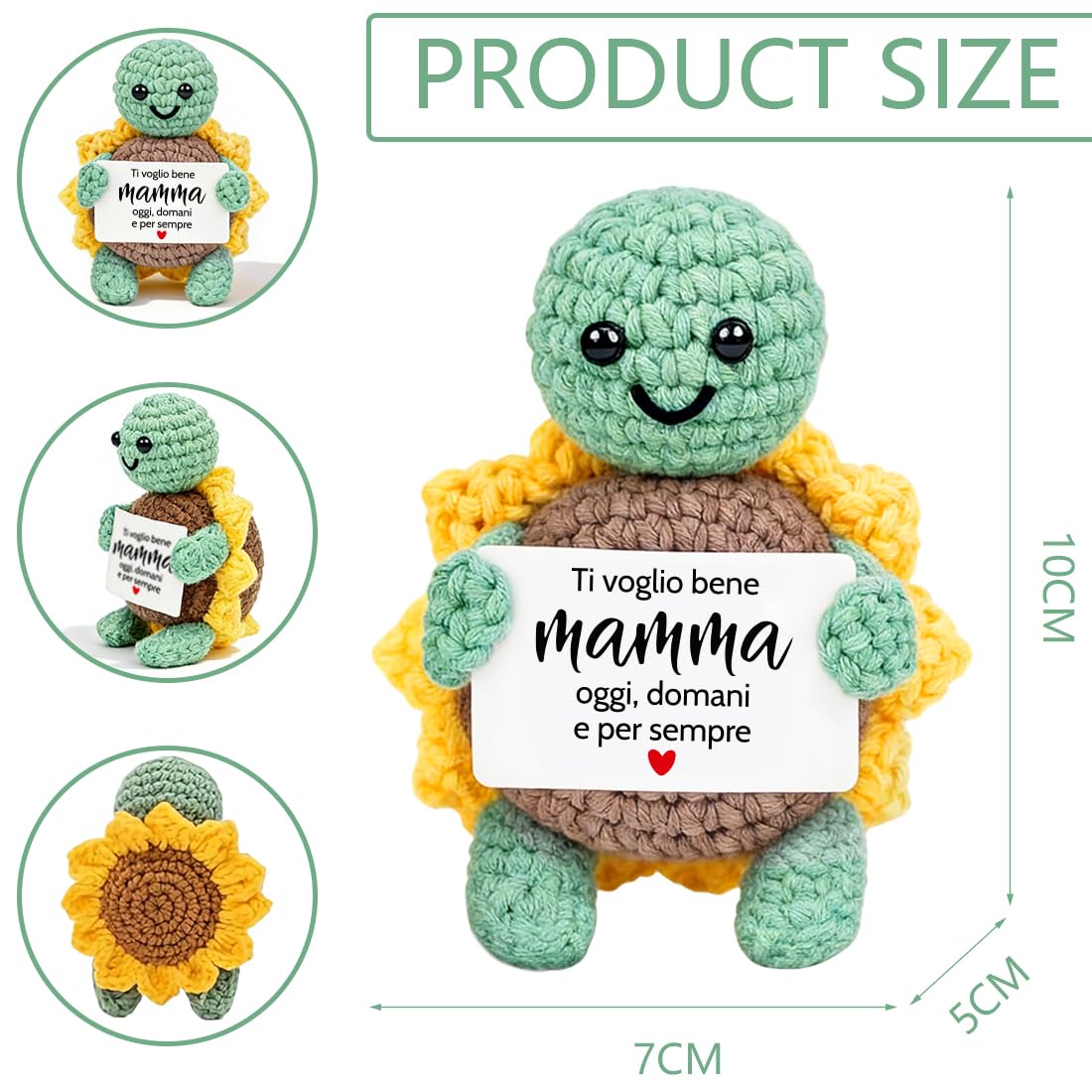 Regalo Festa Della Mamma,Ti Voglio Bene Mamma,Regali Mamma Compleanno,Tartaruga Lavorata a Maglia con Girasole,Supporto Emotivo,Personalizzato Regalo Mamma Compleanno Natale Anniversario - 3