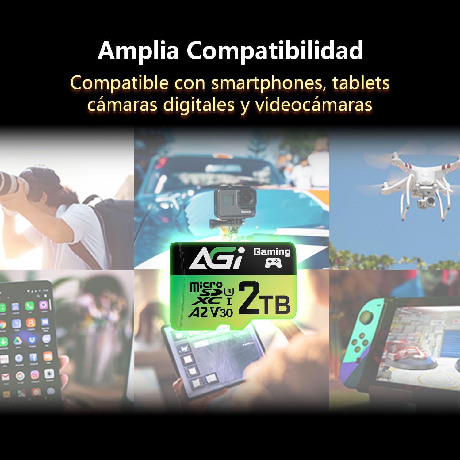 AGI TF138 2TB Tarjeta de Memoria microSDXC 180MBs UHS-I U3 V30 A2 | Almacenamiento y expansion para smartphones, tablets, camaras, dashcam, drone y consolas portatiles de juegos