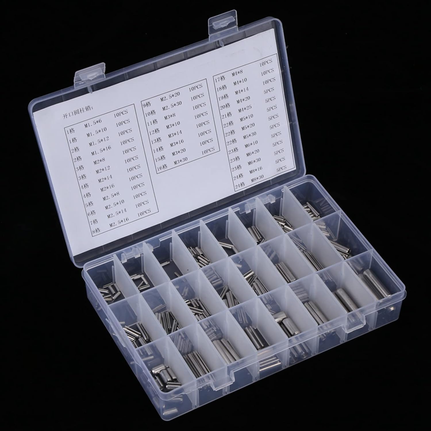 280Pcs Roll Pin Set M1.5 M2 M2.5 M3 M4 M5 M6 M8,Stainless Steel Roll Pin Assortment Set with Box,Slotted Spring Pin Assortment Kit Spring Dowel Pins