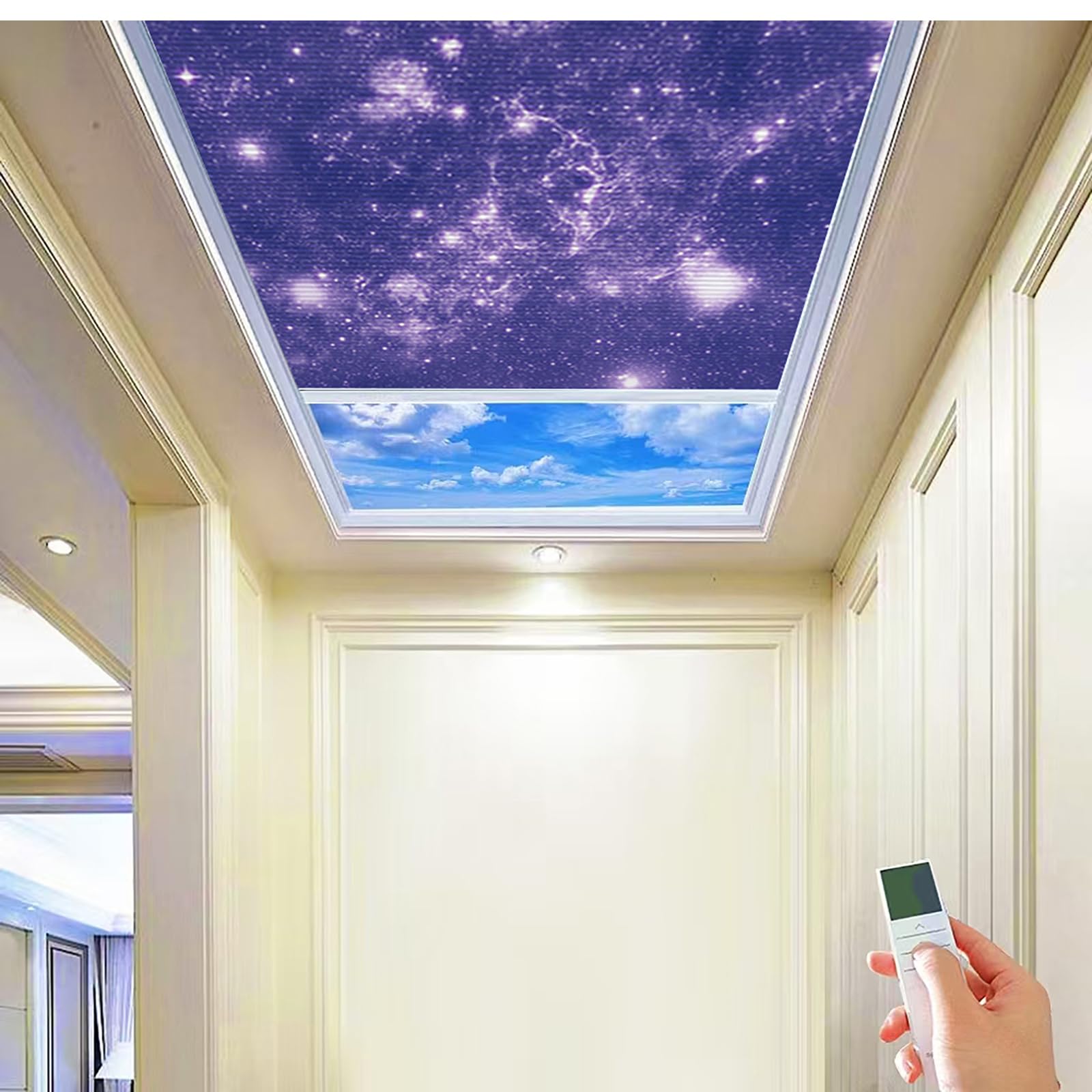 TIPIACE New Upgrade Rechargeable Motorized Skylight Blinds Full Blackout Fabric Cellular Honeycomb Shades Suitable for Roof Inclined Plane Room Windows (Dark Blue 93021J)