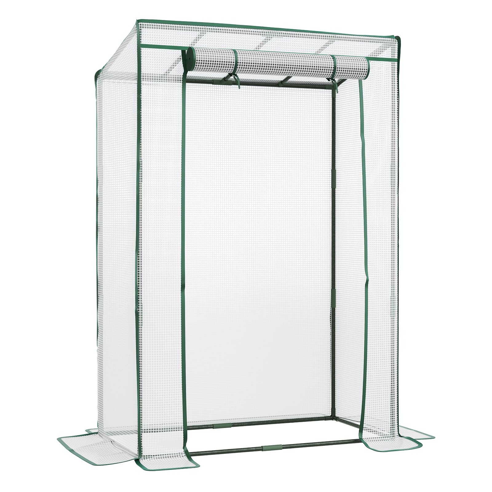 LARMNEE Serre de Jardin, Serre à Tomates, avec Barre de Renfort sur Le Toit Plat, Porte Enroulable, Abri Potager pour Plantes, Anti-Accumulation de Pluie, 100 x 50 x 150 cm, Blanc EWT15GH02G1