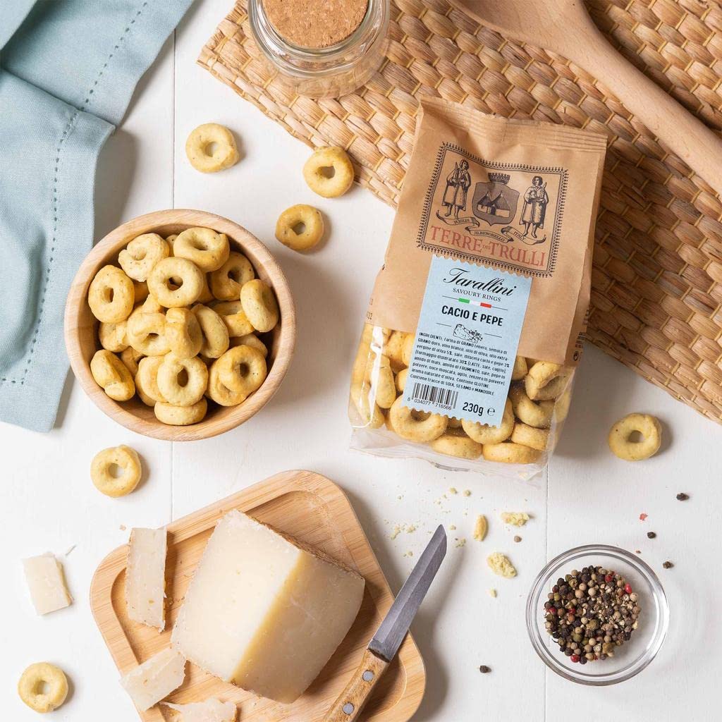 Terre Dei Trulli Tarallini Cacio E Pepe - 5 Confezioni Da 230g | Taralli Pugliesi Per Una Merenda Veloce E Gustosa | Snack Salati Per Un Aperi Snack Genuino | Tarallini Artigianali