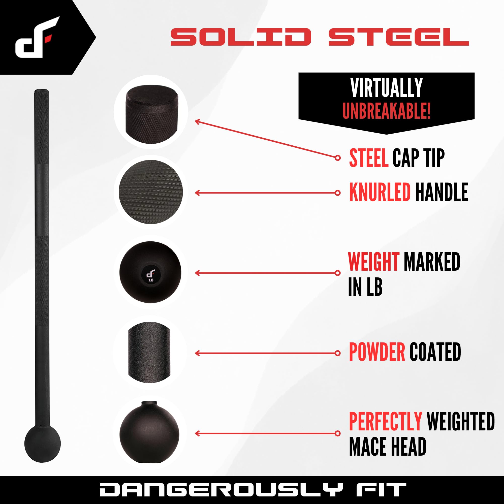 Dangerously Fit 30lb Steel Mace for Men & Women, Macebell Strength Training & Full Body Workouts