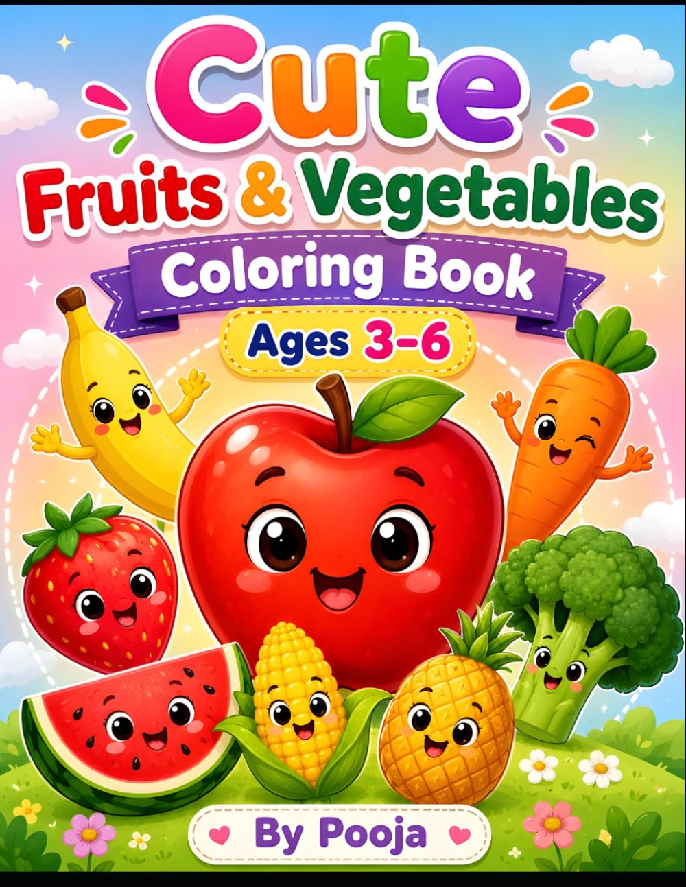 Healthy Foods Coloring Book for Kids: Fun & Easy Fruits and Vegetables Coloring Pages for Kids Ages 3–6 | Cute Designs for Toddlers & Preschoolers