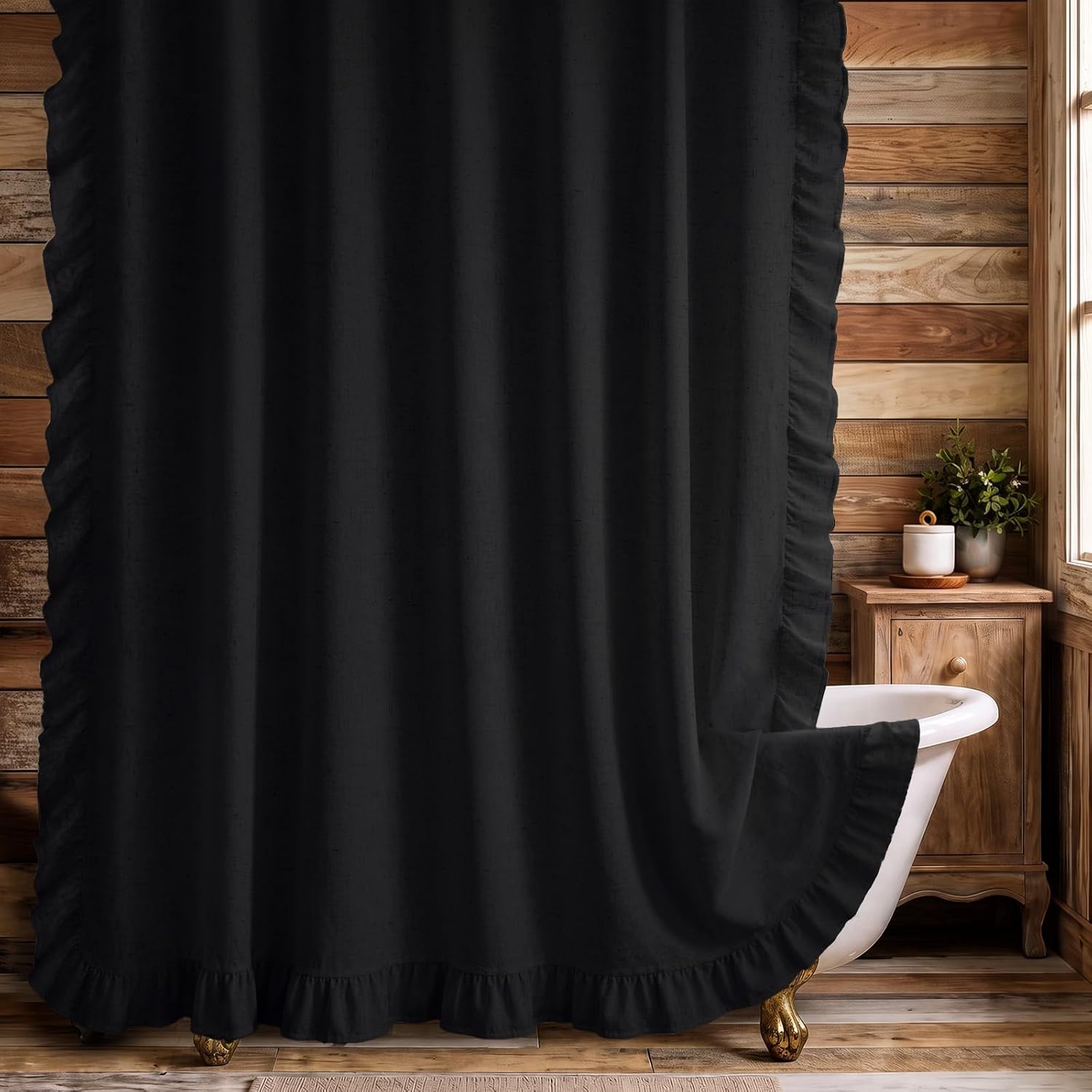 Linen Ruffle Farmhouse Shower Curtain for Bathroom 72" W x 72" L