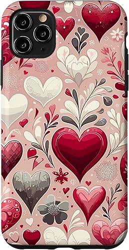 Funda romántica para iPhone 11 Pro Max con corazones encantadores para el día de San Valentín