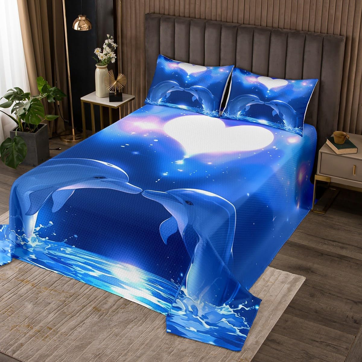 Erosebridal Ocean Themed Quilt Set Queen Size for Kids Teens Adults,Seahorse Sea Turtle Jellyfish Coverlet Set,Underwater World Bed Cover,Sealife Bedspread Set