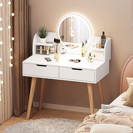 Rysb Tavolo Da Trucco Con Specchiera Con Luci Cassetti E Contenitori Set Tavolo Da Toeletta Camera Da Letto Bagno Led Scrivania Per Trucco Ragazze Toeletta Trucco 80cm 31inch Con La Luce Amazon It Casa E Cucina