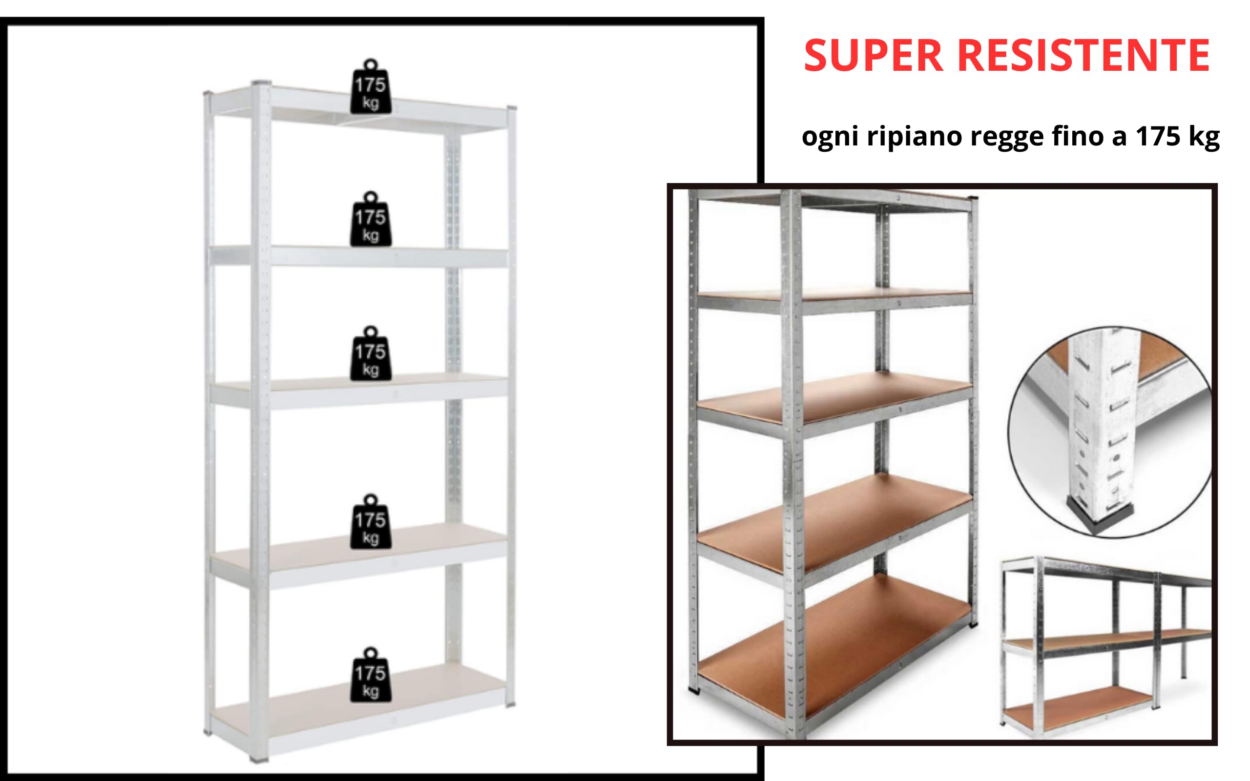 Scaffale In Metallo per Garage Scaffali Ripiani in MDF Scaffalatura Alta Portata Fino a 875 kg 5 Ripiani Regolabili 90 x 40 x H180cm per Box Ripostiglio Officina Cantina Magazzino Modulare (2)