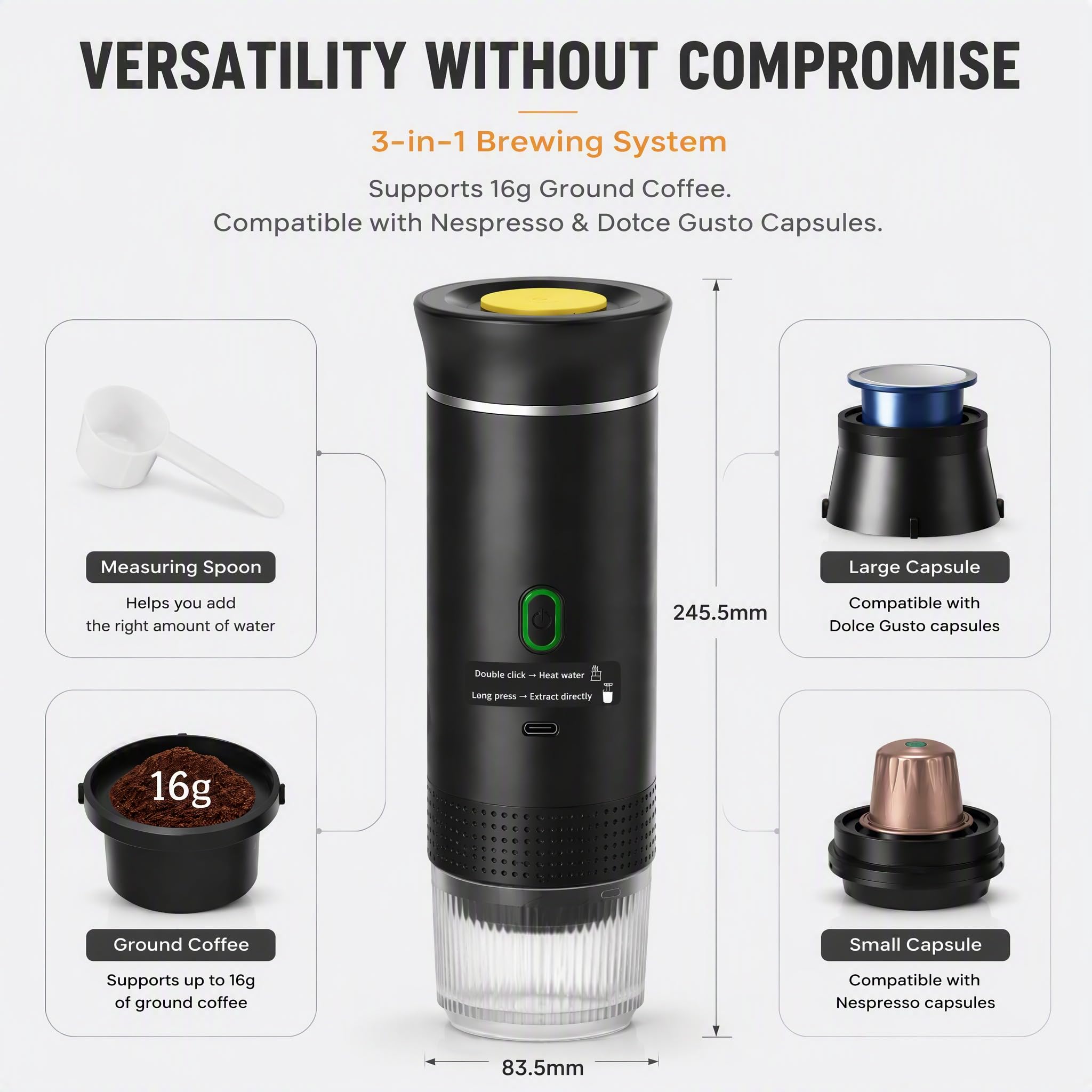 Cafetera Portatil, Cafetera Camping, 3 en 1 Cafetera Portatil Capsulas