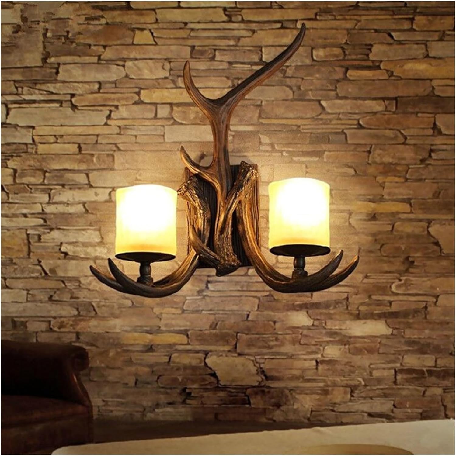 2 Lights Resin Antler Wall Sconces Rustic Deer Horn Wall Lamp Wall Mount Light Fixtures