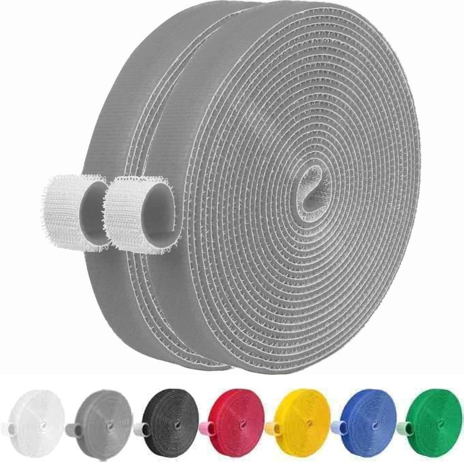IFNOW 32FT Reusable Fastening Tape Cable Ties Double-Sided Hook-and-Loop Cable Management Tape Strength and Durability 0.4''/Width (2, Gray)