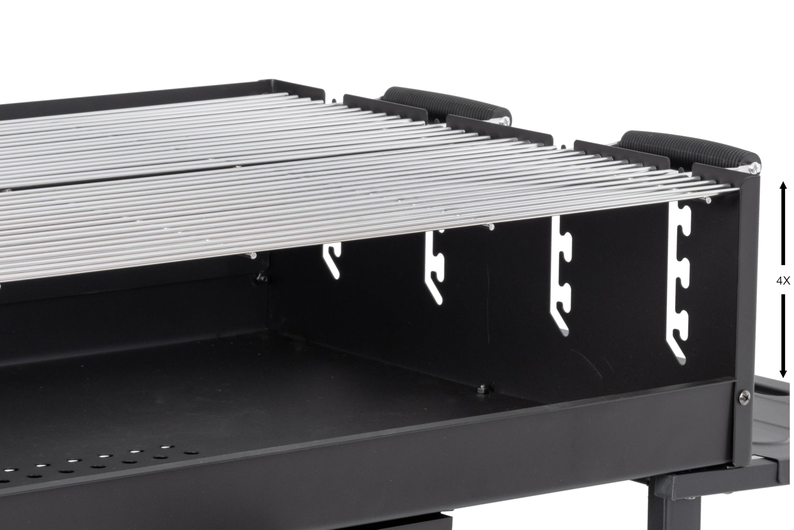 METRO Professional Barbacoa de Carbón con Ruedas, Acero/Acero inoxidable, Rejillas Ajustables, Mesa lateral, Funda Protectora, Negro