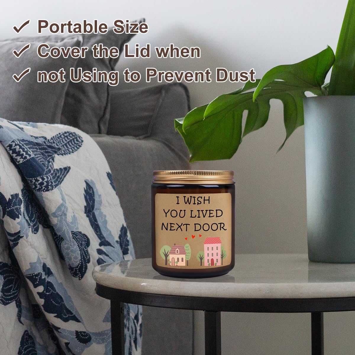 Velas perfumadas de vainilla, regalos de vela de amistad para mujeres, velas con aroma a casa y texto en inglés "I Wish You Lived Next Door" para mejores amigas, mejores amigas, hermanas