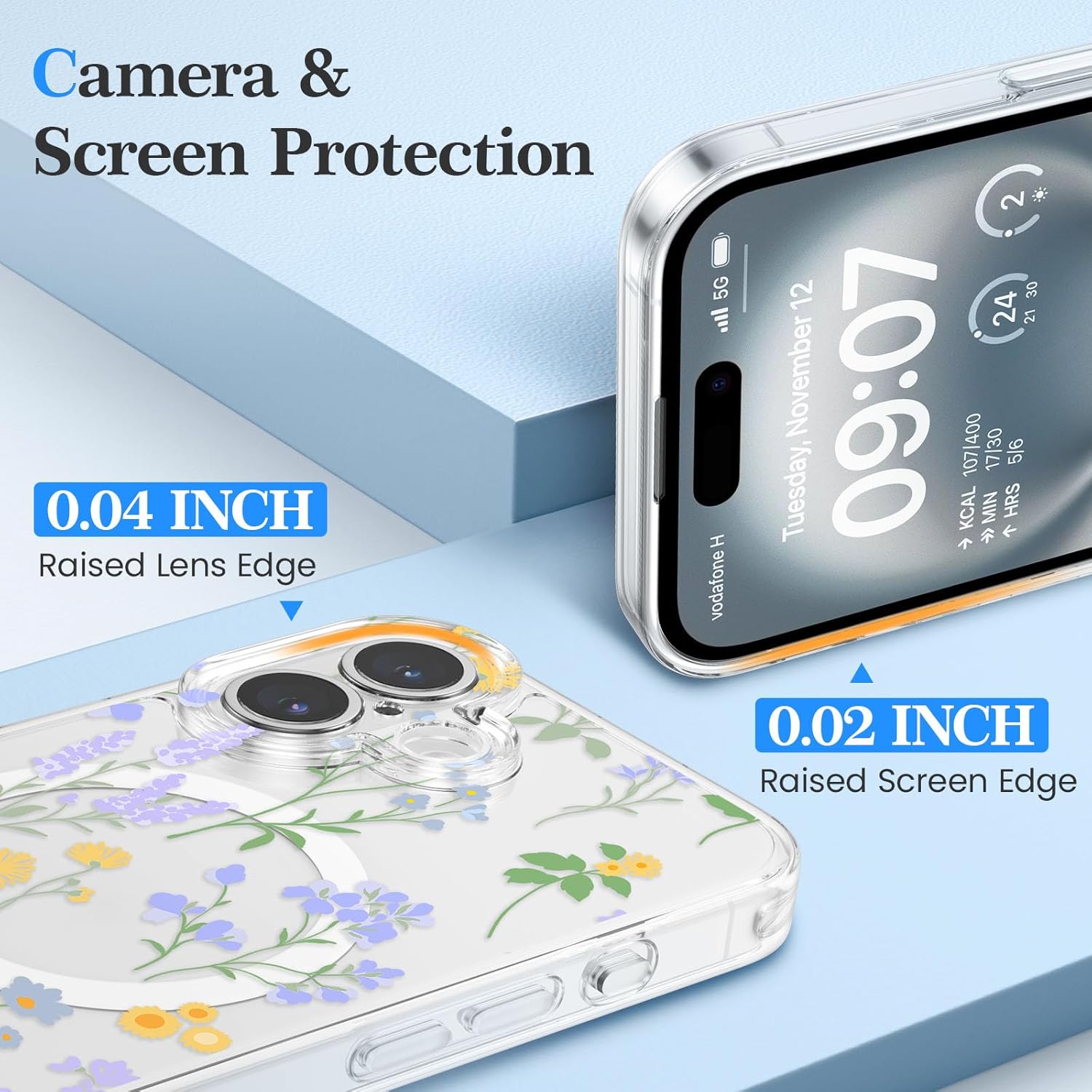 RALEAVO for iPhone 16 Case Compatible with MagSafe Strong Magnetic Phone Case Clear Floral Case for Women Girls Slim Hard Back Protective Case for iPhone 16 6.1"(Clear/Lavender) - Image 3