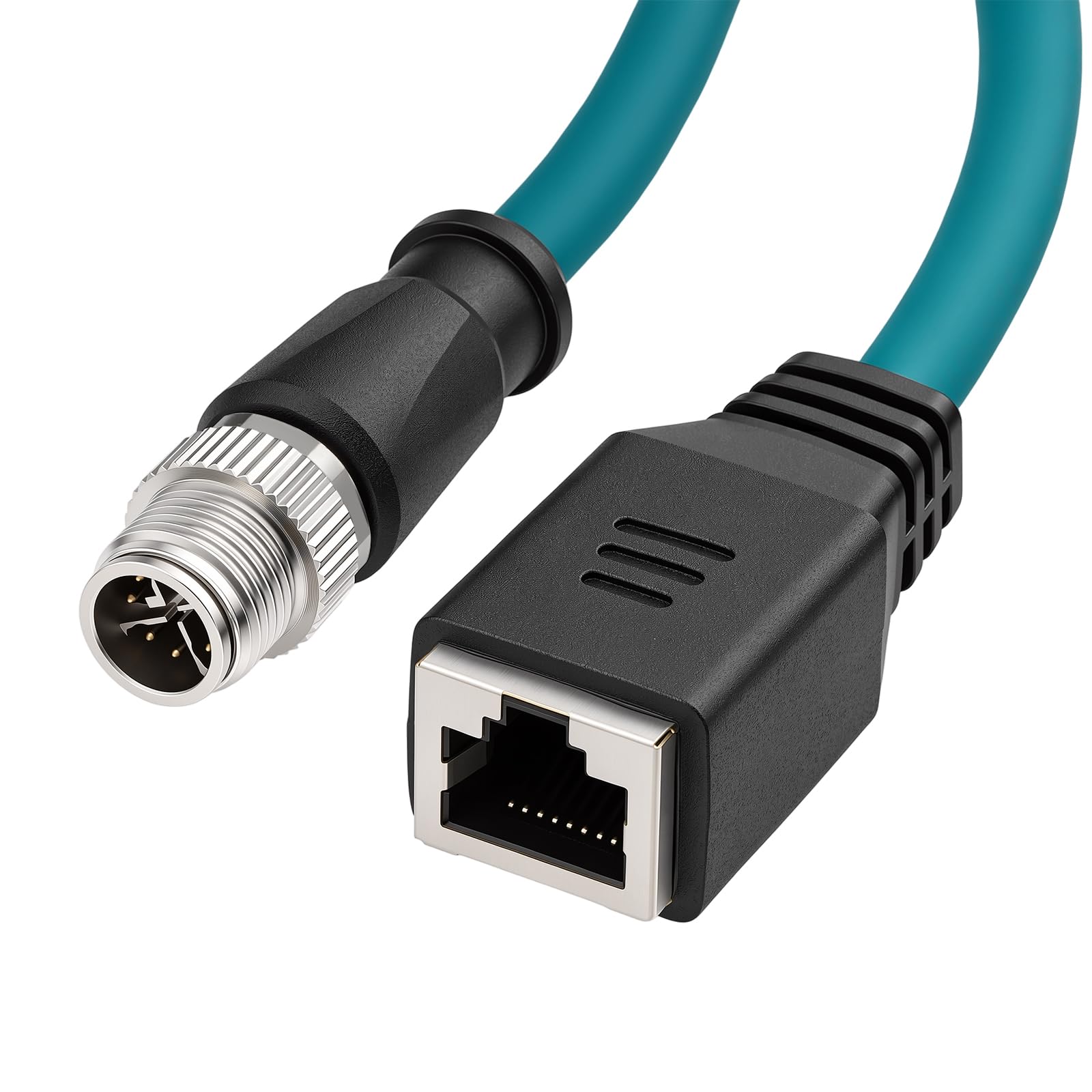 Câble blindé M12 X-Code 8 broches vers RJ45 Cat-7e Ethernet mâle femelle pour caméra industrielle Profinet Network Cognex (8 broches X-Code mâle vers RJ45 femelle, vert foncé, 50 m)