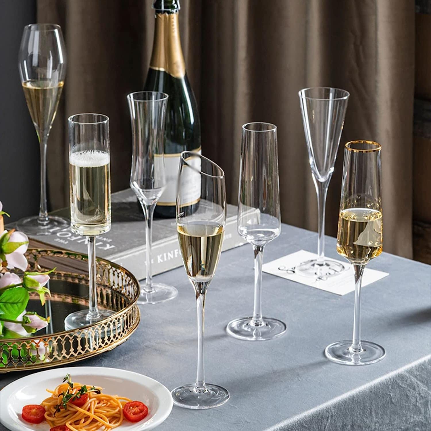 Flûtes à Champagne 230 ML Verres à Champagne à Bord doré Home Premium Goblet Set Flûtes à Champagne en Verre de Cristal pour Mariage, Anniversaire, Noël 2 pièces pour Les fêtes