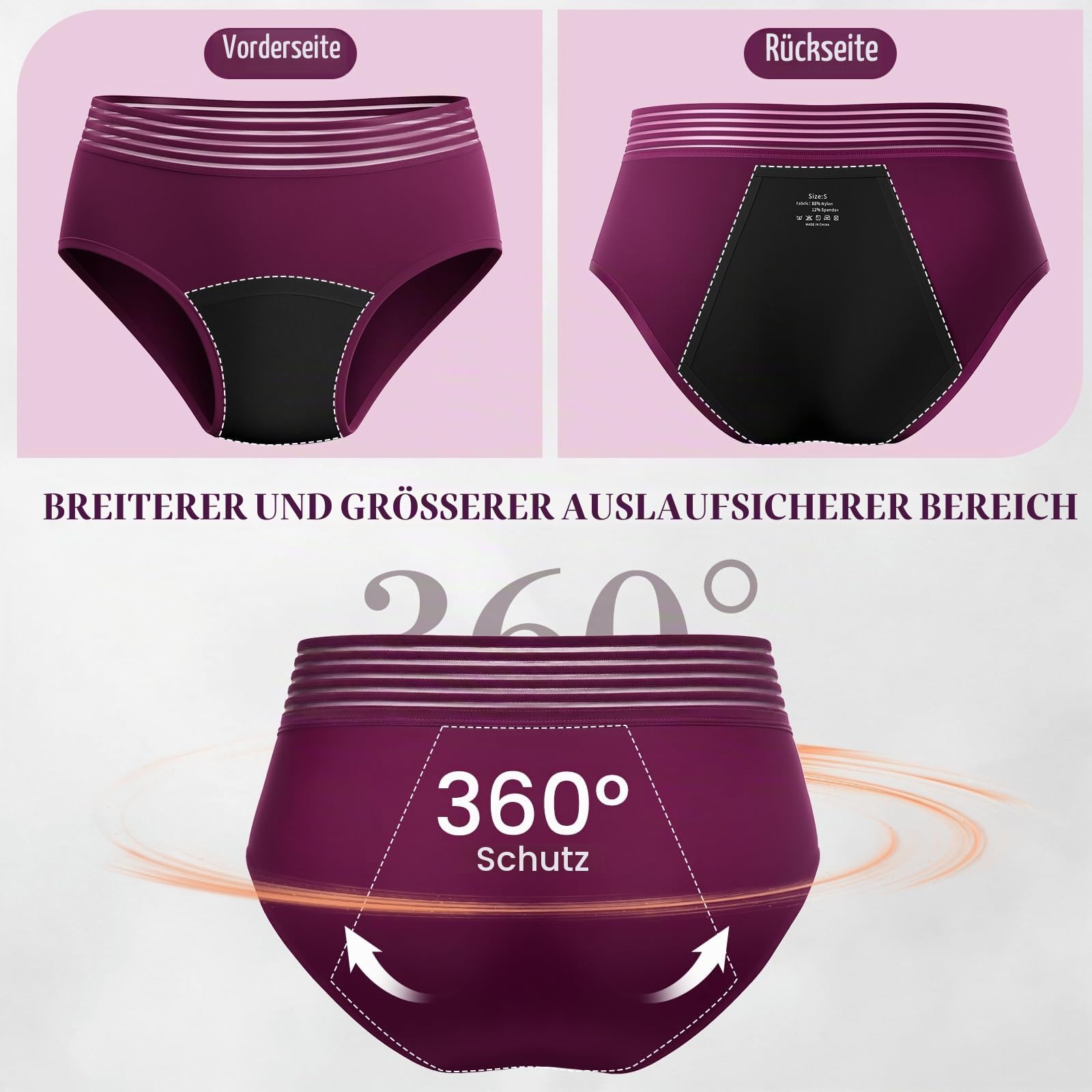 4er Pack Inkontinenz-Slip für Damen mit 80ml hoher Saugfähigkeit (L) | Nahtlose auslaufsicher und waschbar Inkontinenz Pants Periodenunterwäsche, Hoch taillierte Menstruationsslips