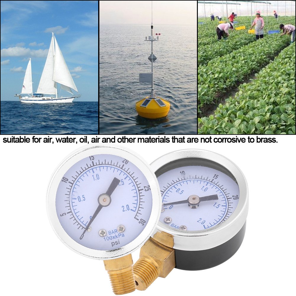 Manómetro, Akozon Medidor de presión 0-30psi 0-2bar Mini Dial 42 mm Compresor de aceite de agua Medidor hidráulico 1/8 "rosca BSPT