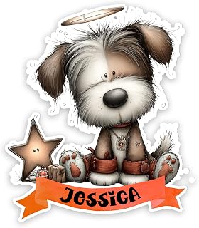 Fuzzy Personalized Name Monogram Tag Whimsical Beast Christmas Lovers Delight Vibe Setup Glossy Vinyl Sticker Colourful Creative Gift for Friends Coworkers Family Festive