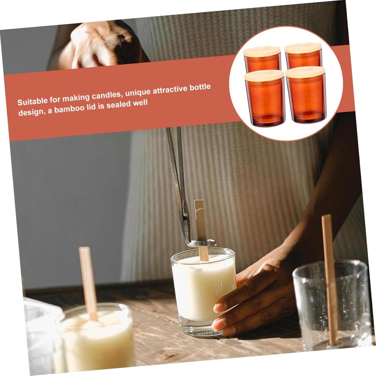 PLAFOPE 4sets Candle Making Jars of Glass Tins with Lids Wax Candle Containers for Decor for Storing Spices and Dried Flowers