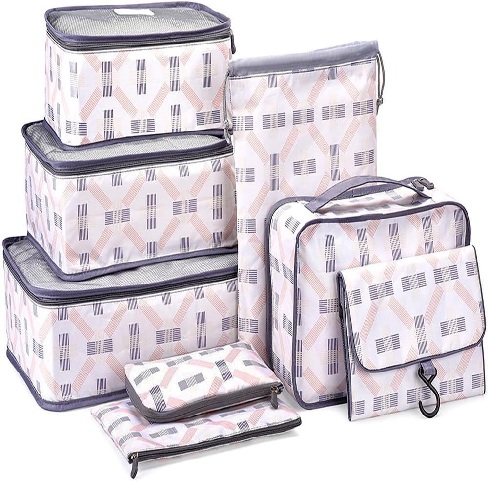 8 Set Packing Cubes,Compression Travel Luggage Organizers with Laundry Bag Shoes Bag for Carry-on Luggage, Suitcase and Backpacking Accessories (8)