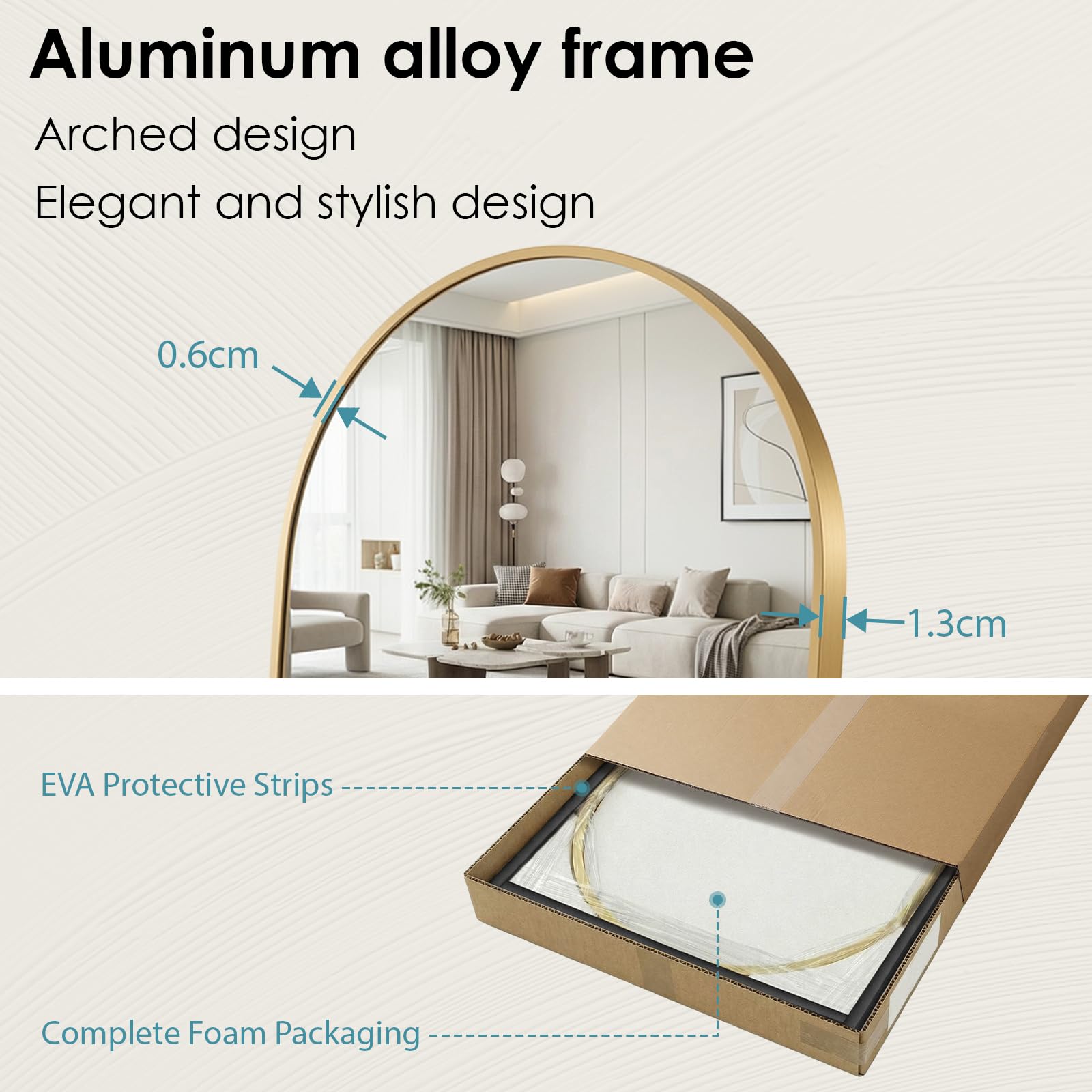 Grand Miroir sur Pied Clevich Cadre Aluminium 162 x 50 cm Arche Mural Doré