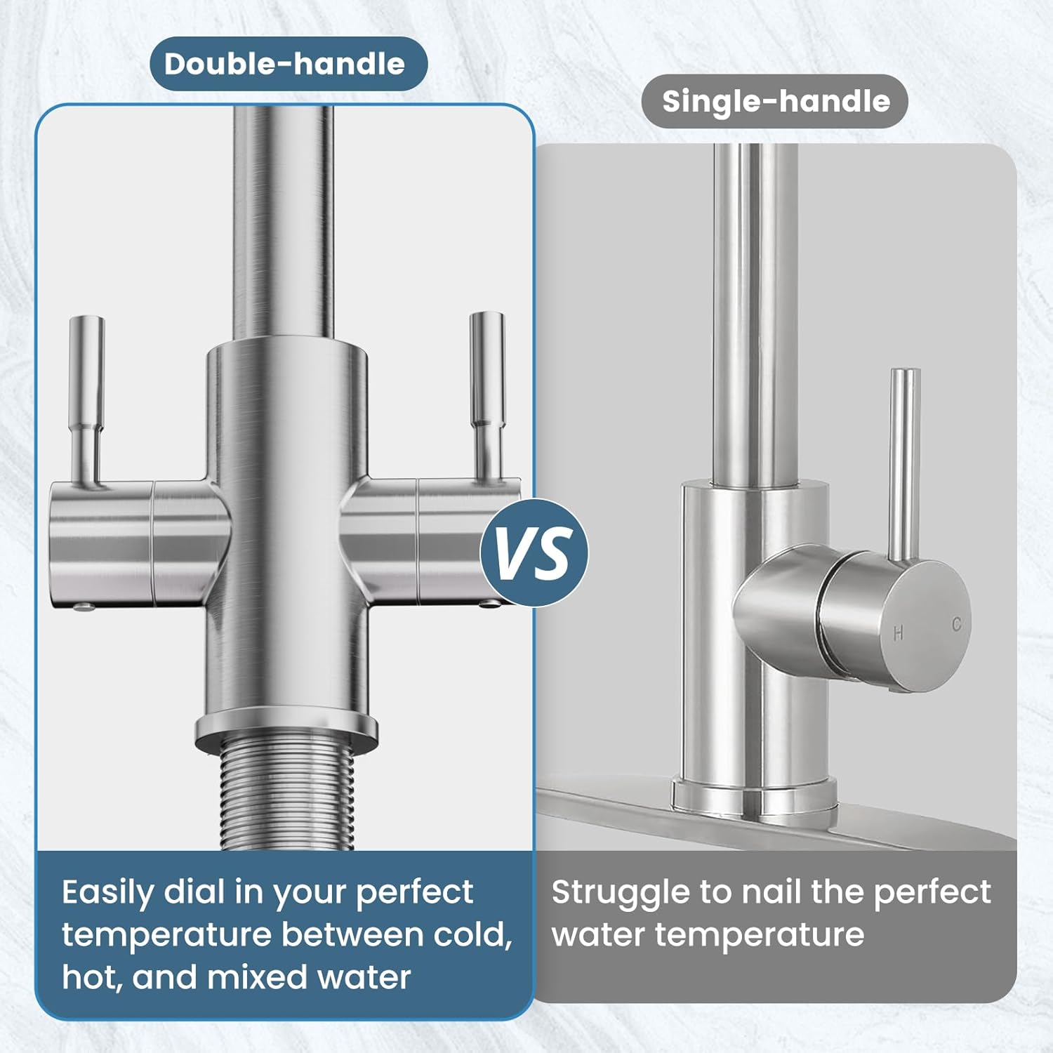 Hurran Kitchen Sink Faucet with Pull Down Sprayer, 2 Handles High Arc Stainless Steel Kitchen Faucet with Escutcheon, Suitable for Kitchens, RVs, and Bars, Brushed Nickel