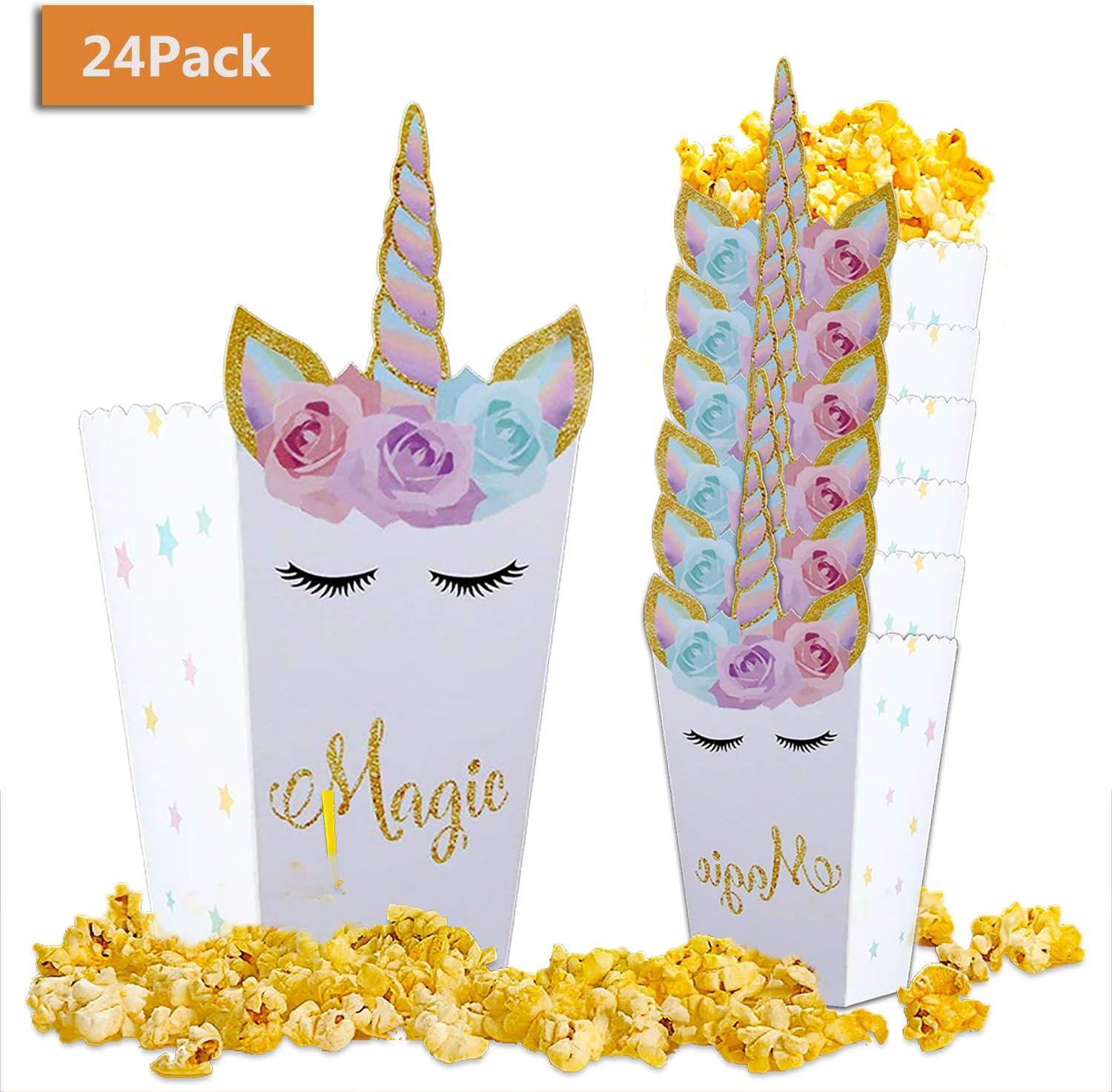24PCS Popcorn Snack Boxes Magical Unicorn Party Favor Boxes