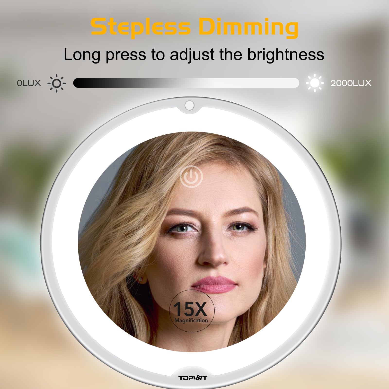 Espejo de succión flexible de 15 aumentos, espejo de tocador LED regulable, ventosa de potencia, portátil para el baño del hogar, ideal para maquillaje detallado, sombra de ojos delineador de