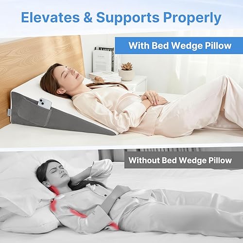Miniatura 4 de Vekkia Almohada de cuña de cama de 7.5 pulgadas para dormir, almohada triangular para apnea del sueño, reflujo ácido, ronquidos y soporte de