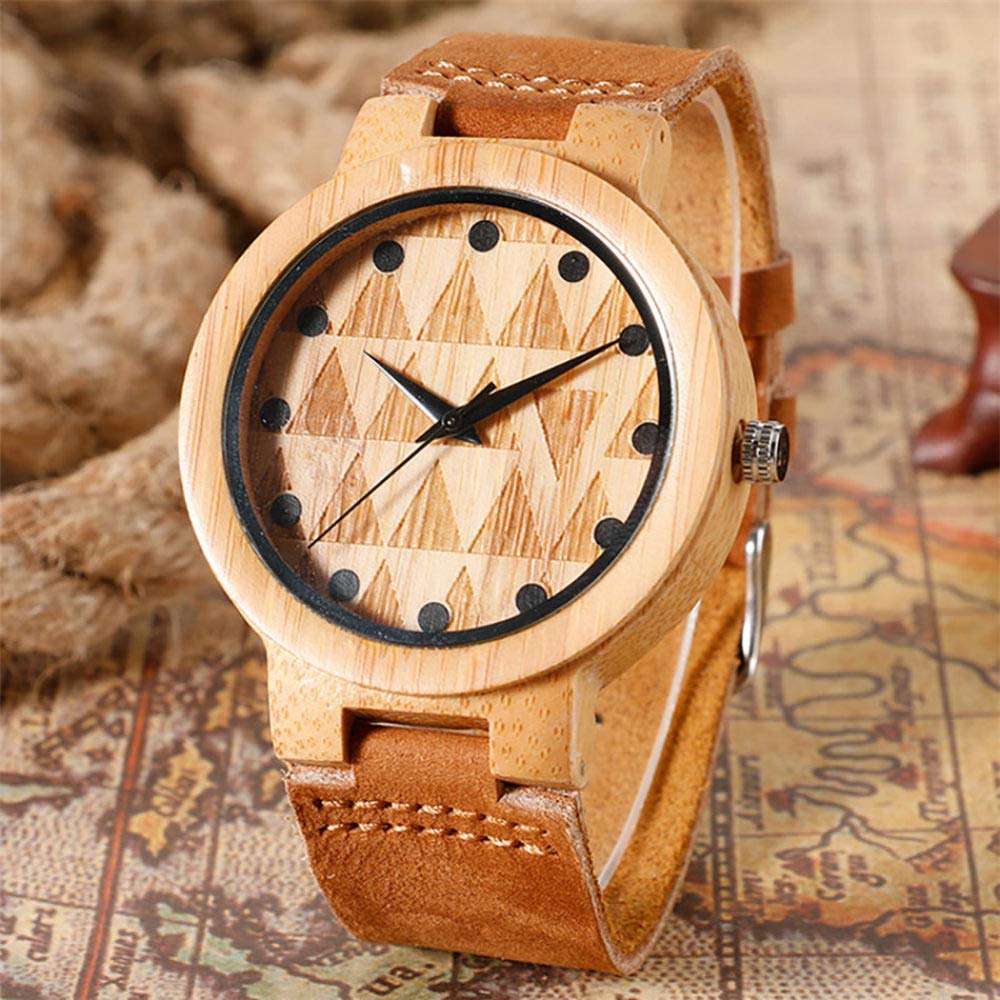 CAIDAI&YL Orologio da uomo in bambù Orologio da polso al quarzo Cinturino marrone Orologio da uomo in legno naturale