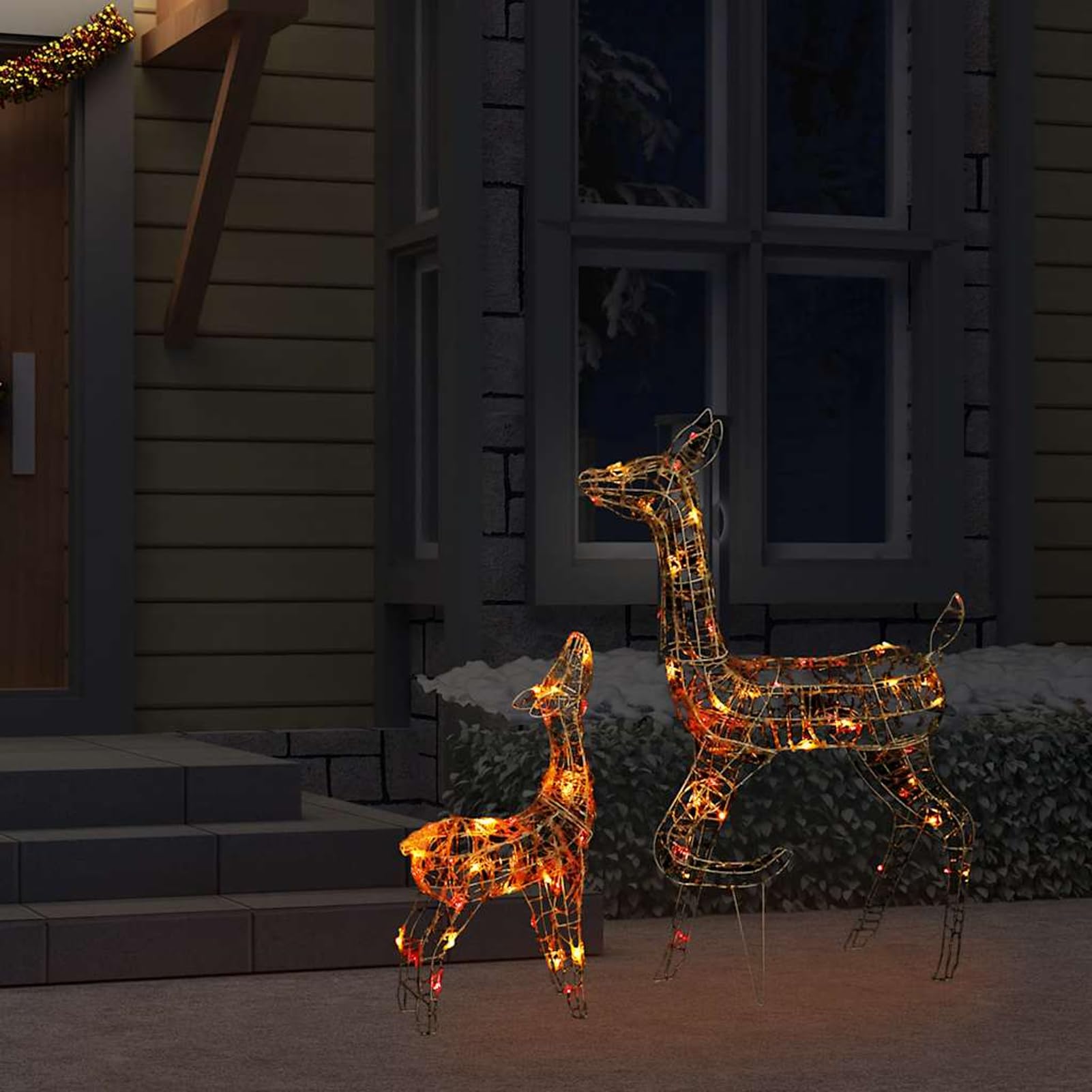 Gecheer LED-Rentier-Familie Weihnachtsdeko Acryl 160 LED Bunt, Weihnachtsdekoration für Weihnachtsmarkt Festliche Eventdekoration Garten Rasen Terrasse Vorgarten Fassade329792