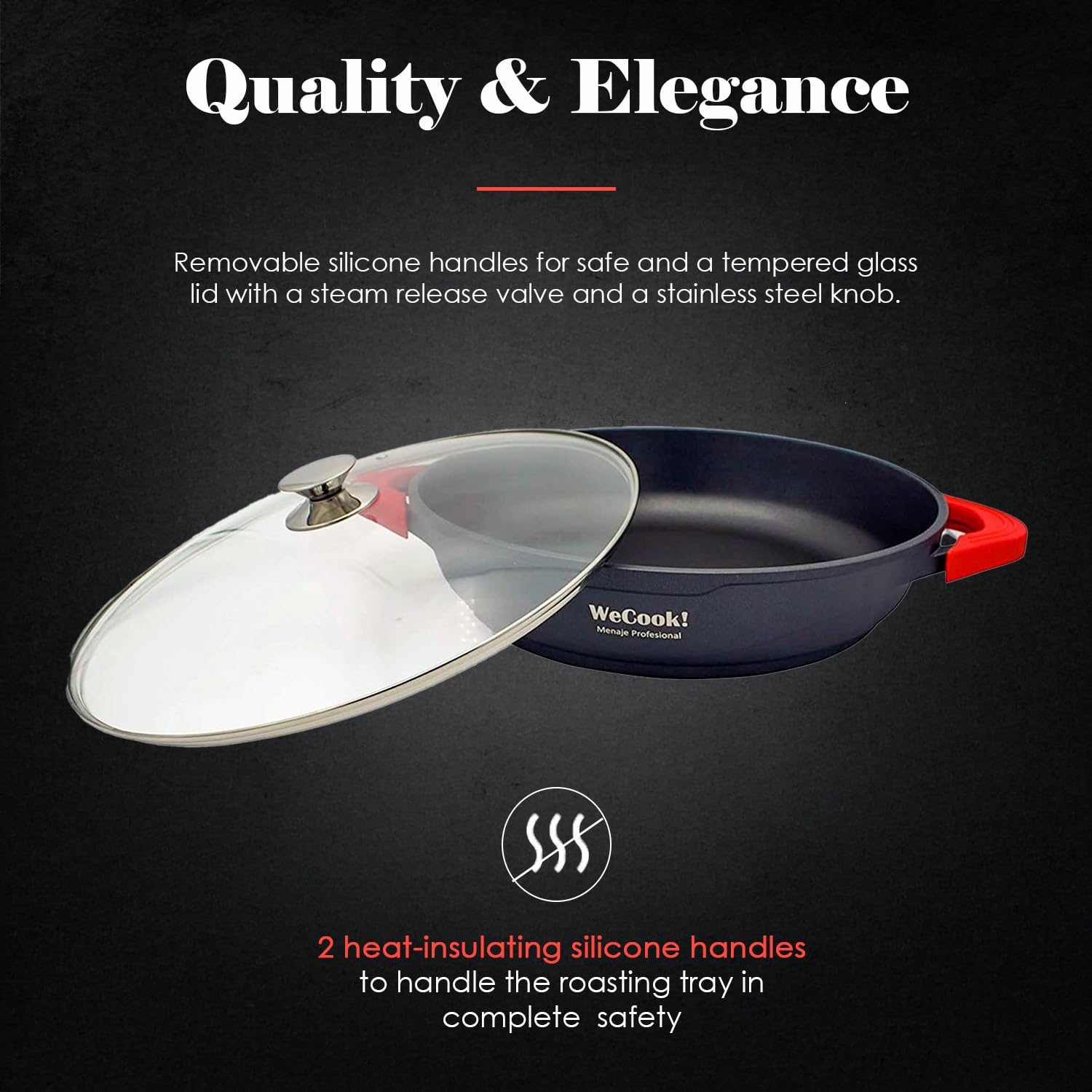 WECOOK! Ecostone steelpan met glazen deksel, 28 cm, anti-aanbaklaag XTRA DUPON ecologisch zonder PFOA, gegoten aluminium, 5 mm dik, 12,5 cm hoog, handgrepen van siliconen, glaskeramiek, gas WECOOK! Ecostone steelpan met glazen deksel, 28 cm, anti-aanbaklaag XTRA DUPON ecologisch zonder PFOA, gegoten aluminium, 5 mm dik, 12,5 cm hoog, handgrepen van siliconen, glaskeramiek, gas