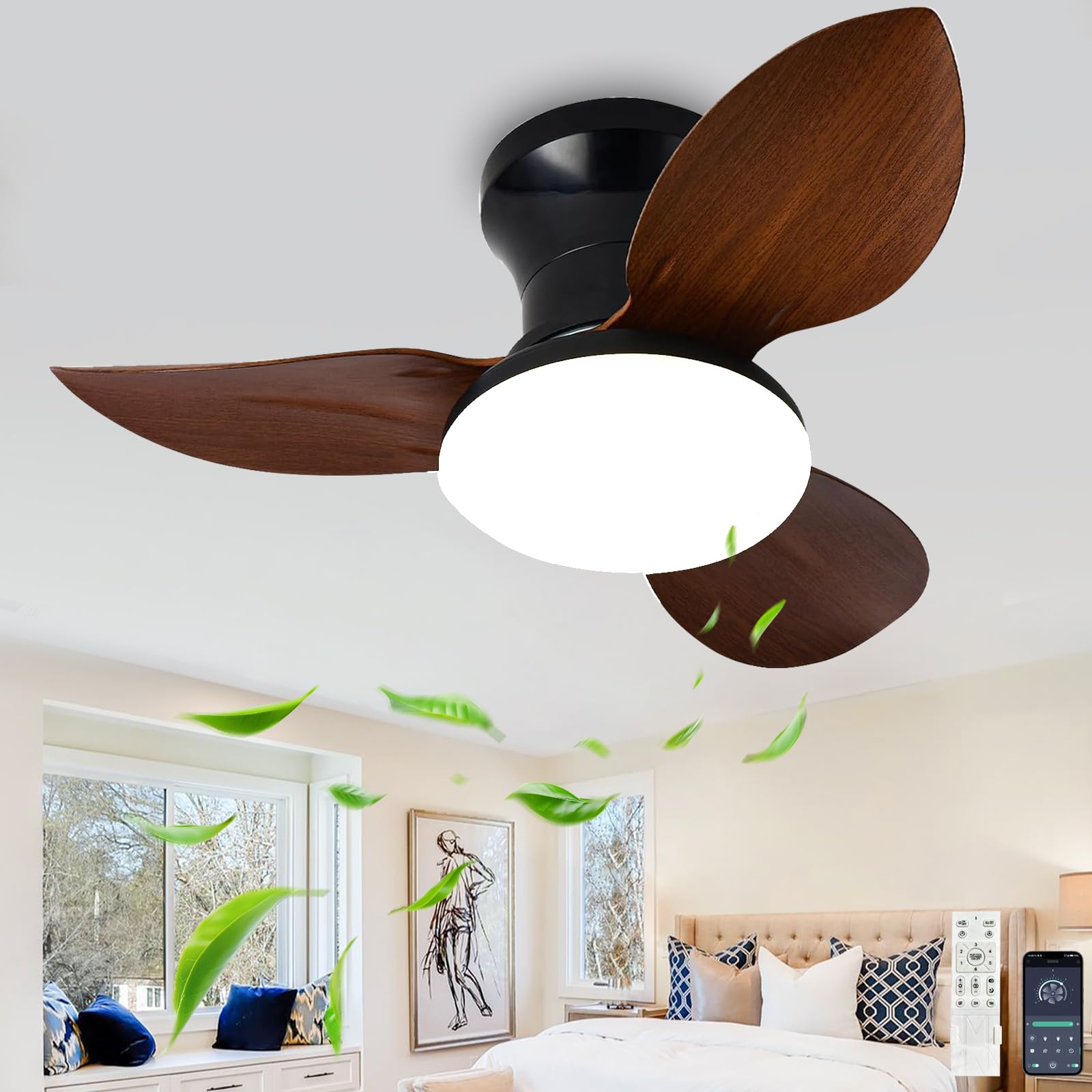 SXDMOUBK Small Fan Light Ceiling Reversible Mute 6 Speed Ceiling Fan with Lighting Led Dimmable Timer Living Room Ceiling Fans with Lights and Remote Modern Chandelier Light