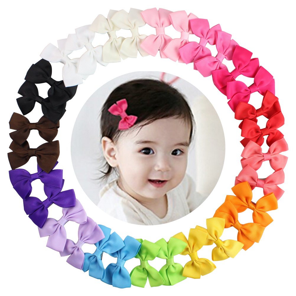15 Pairs Tiny Baby Girls Grosgrain Ribbon Hair Bows Clips for Toddlers Kids (2.3'' Hair Bows with Alligator Clips)