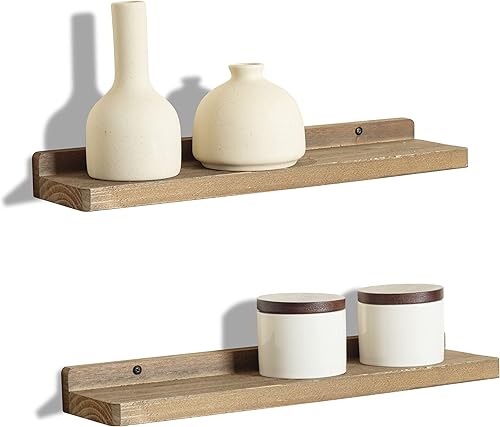 Miniatura 1 de Freezing point Estantes flotantes para pared, juego de 2 estantes de pared de madera natural de 16 pulgadas, decoración de plantas, coleccionables,