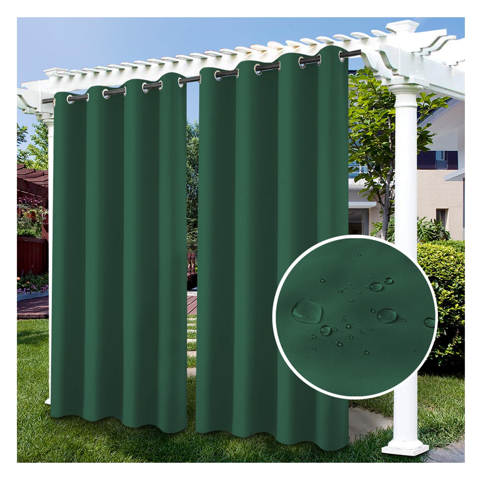 RevLie Waterproof Indoor Outdoor Curtains for Patio Thermal Insulated Privacy Curtain Sun Blocking Grommet Blackout Curtains for Bedroom, Porch, Living Room, Pergola, Cabana,1 Panel,102 * 254cm（W*H）