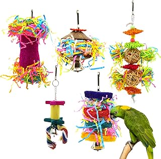 5Pcs Small Parrot Chewing Toys Bird Shredder Toys Bird Parrot Foraging Hanging Toys for Small Birds Parakeets Parrotlets Lovebirds Cockatiels