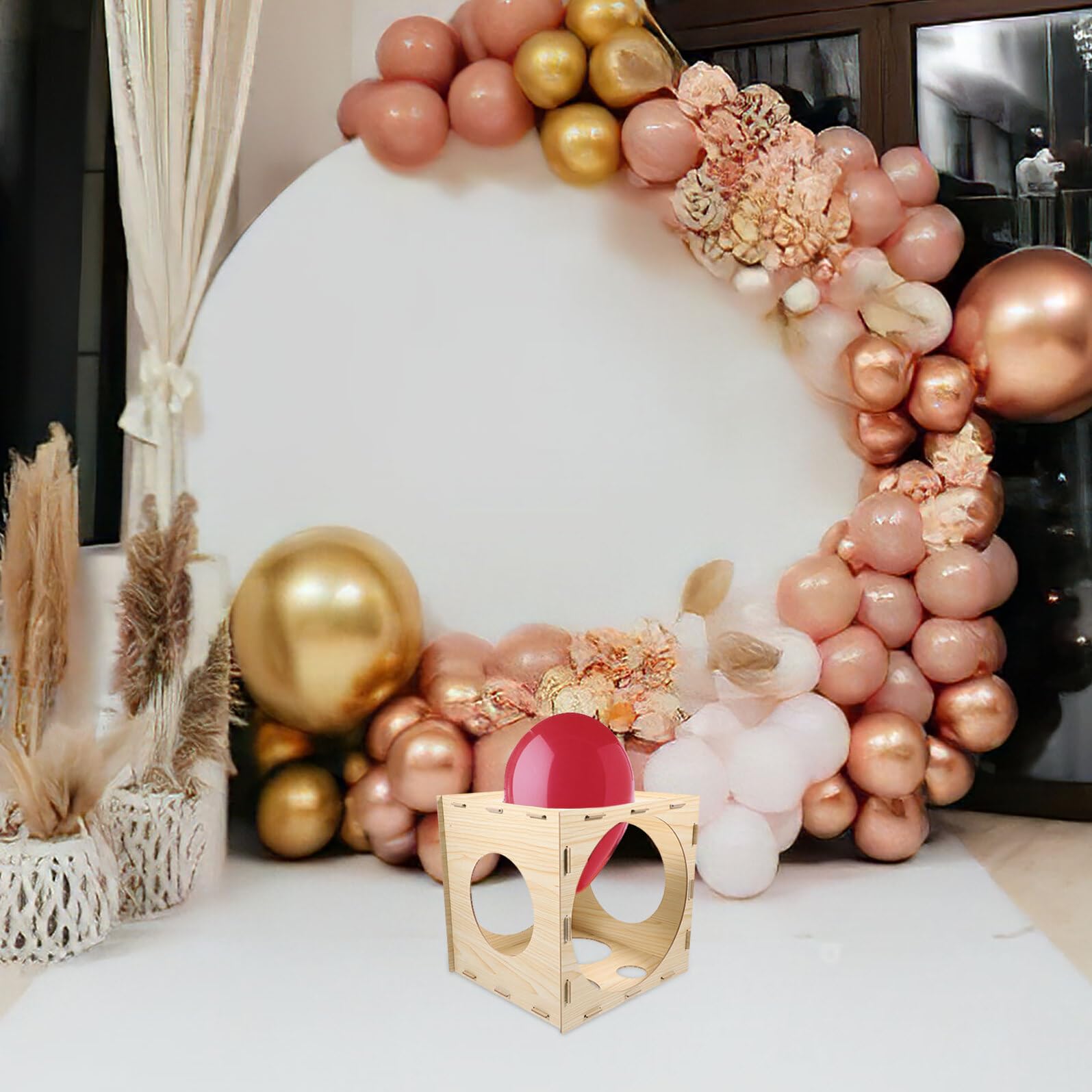 Holz Klassierkasten zur Messung von Ballongrößen mit 9 Löchern und Einfacher Bedienung für Hochzeit und Shower in Beige