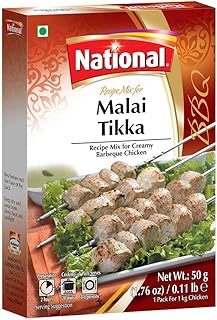 National Foods Malai Tikka Recipe Mix 1.76 oz (50g) | South Asian BBQ Masala Powder | Traditional Spicy & Creamy Food | Box Pack