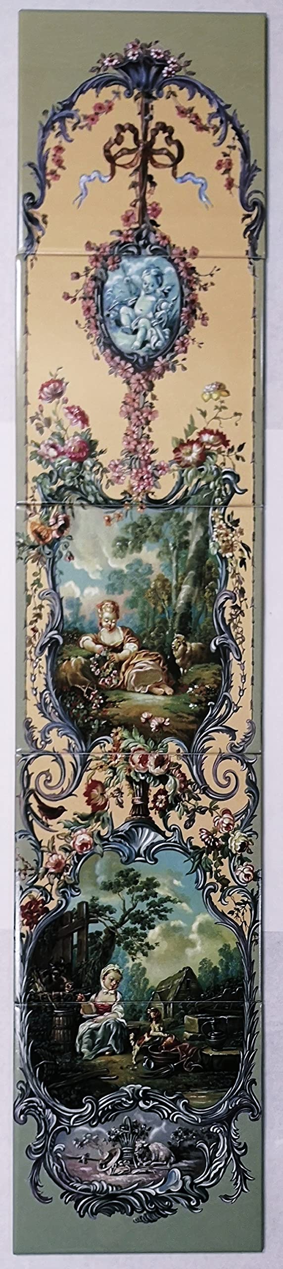 Versailles Ceramic Tile Mural 5 Decorative Tiles 6" 15cm Fireplace Bucolic Pastoral Classic Hand Decorated in UK