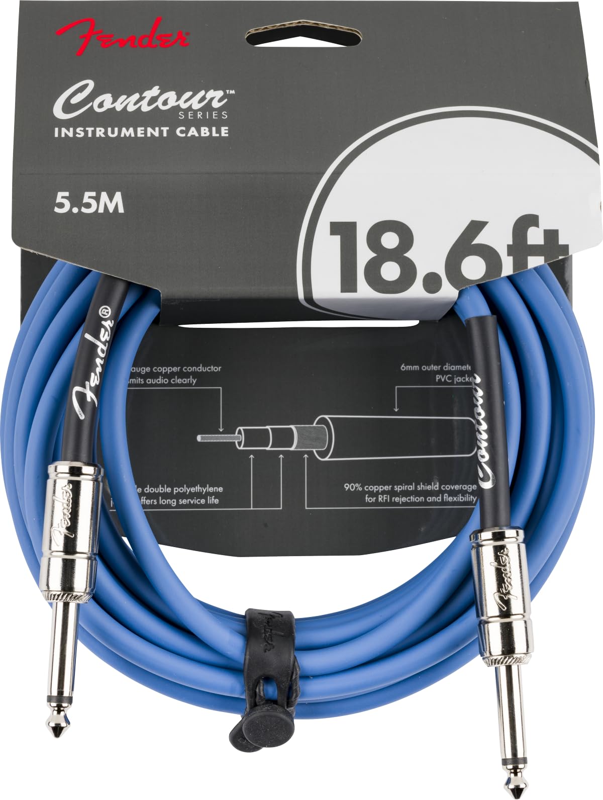 Fender Contour Series Instrument Cable (18.6ft STR/STR) in Lake Placid Blue
