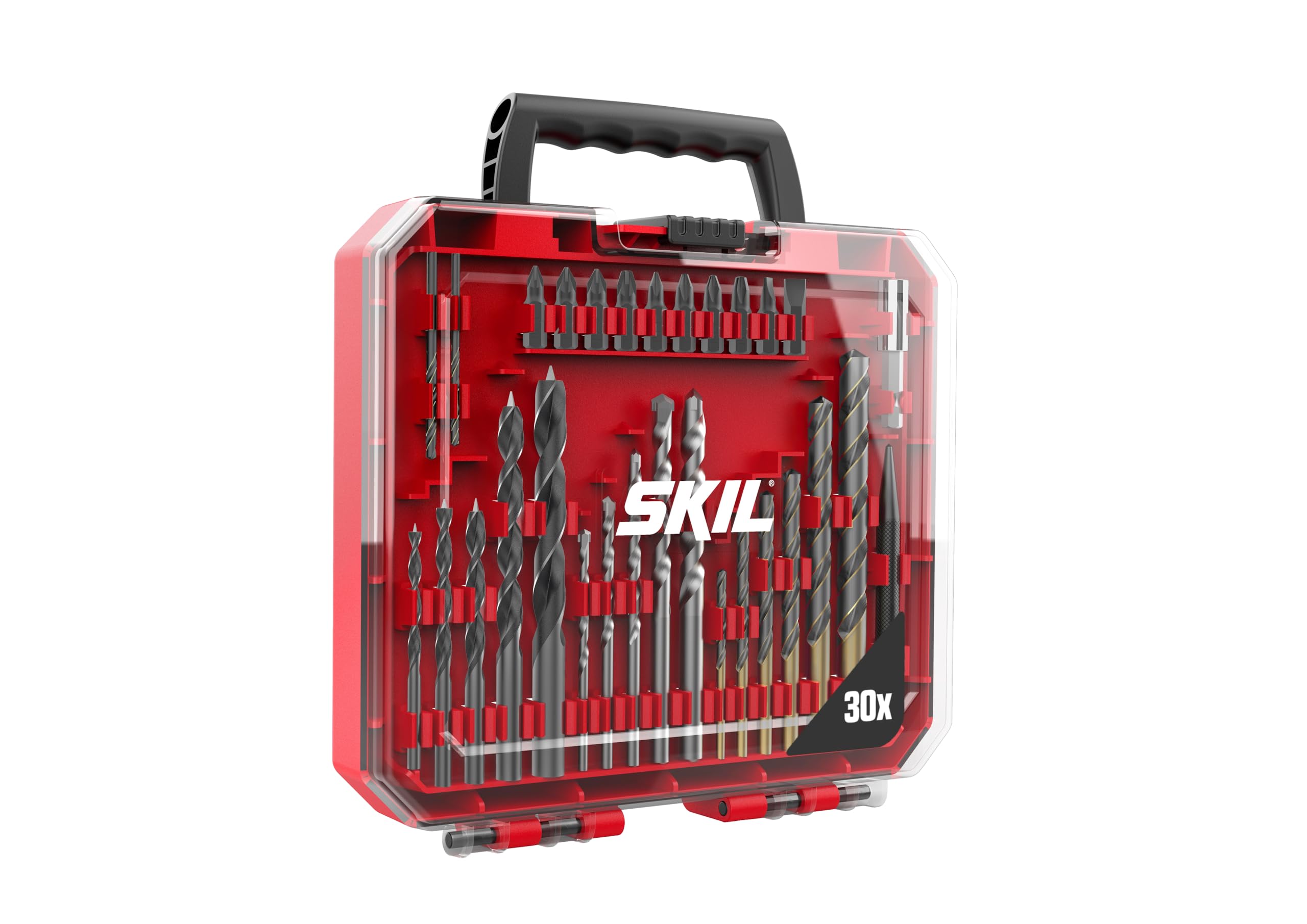 Skil Set di punte per trapano e viti da 30 pezzi – punte universali per legno, pietra e acciaio, punte per trapano, con supporto magnetico e grani in pratica valigetta 2610S00919
