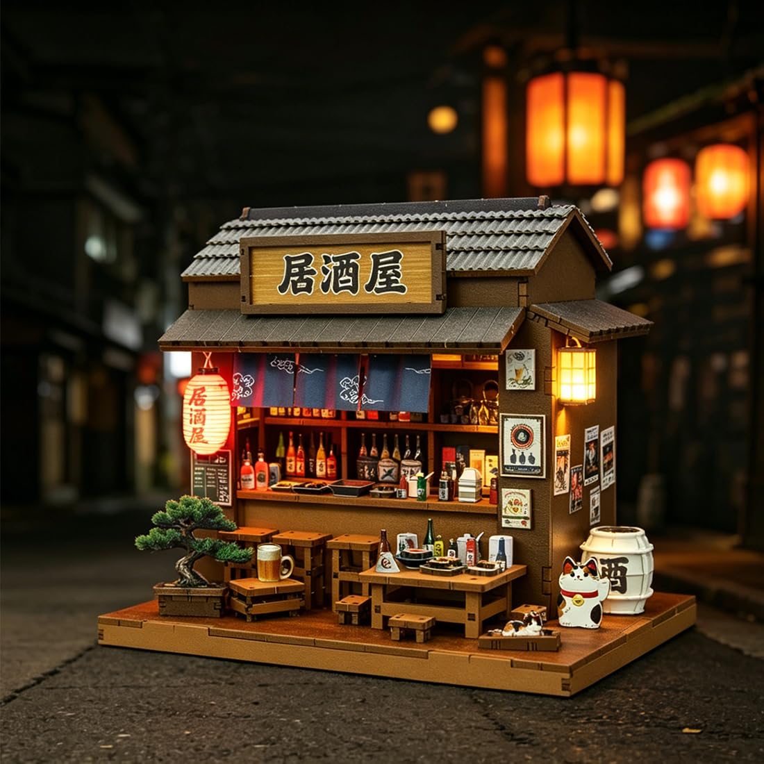 Kit casa delle bambole in miniatura in legno stile Izakaya giapponese fai da te negozio di costruzione accessori modello con mobili luce LED musica compleanno