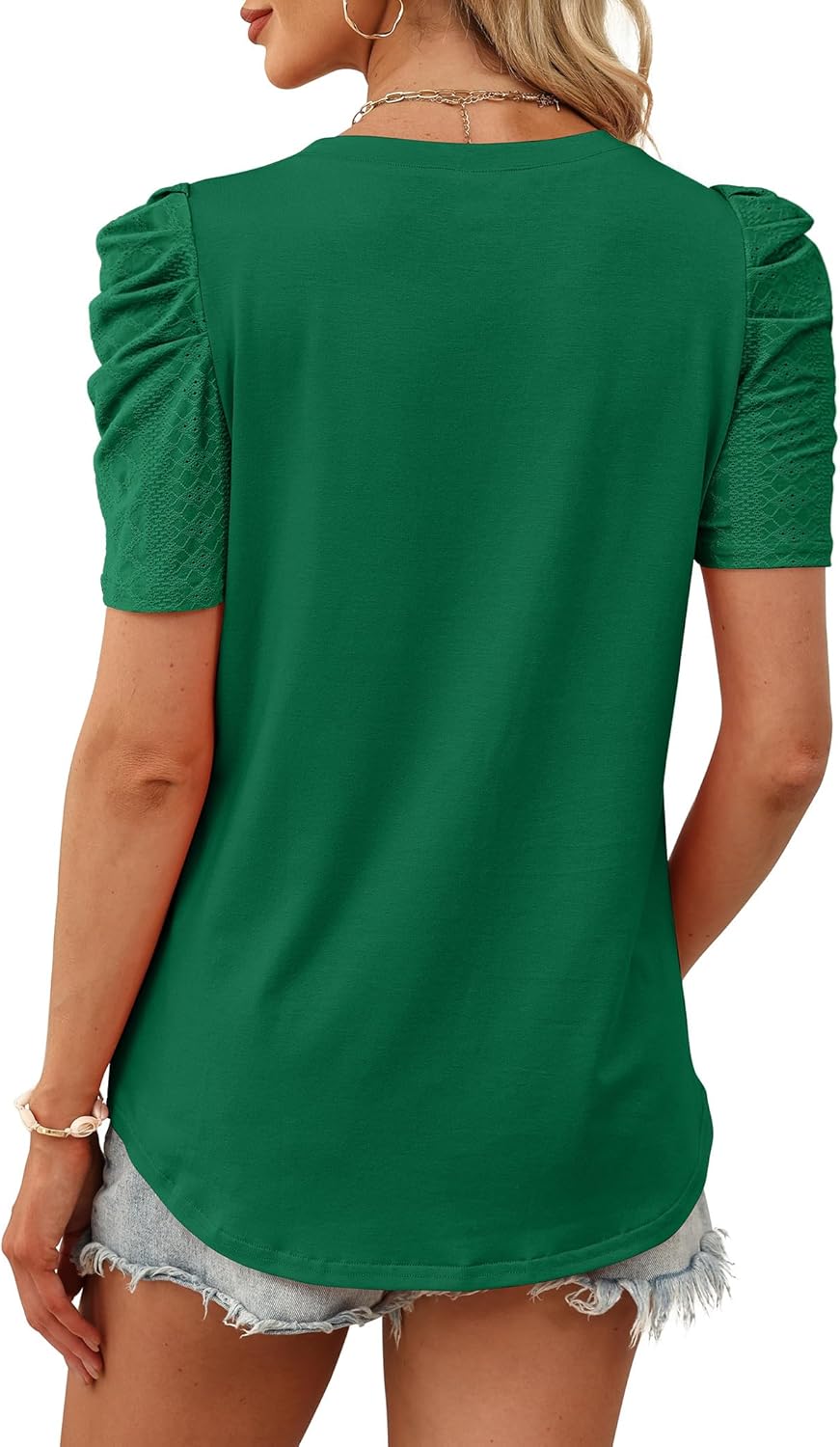 WIHOLL Summer Tops for Women Puff Sleeve Crewneck T Shirts Dressy Casual Blouses Spring Outfits Fashion Clothes - Image 5